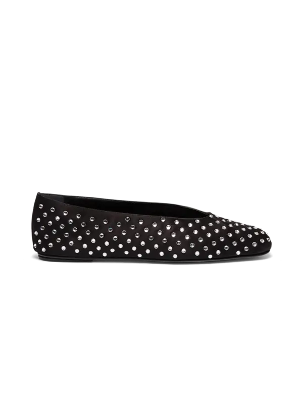 حذاء باليه مسطح من الساتان مزين بالكريستال