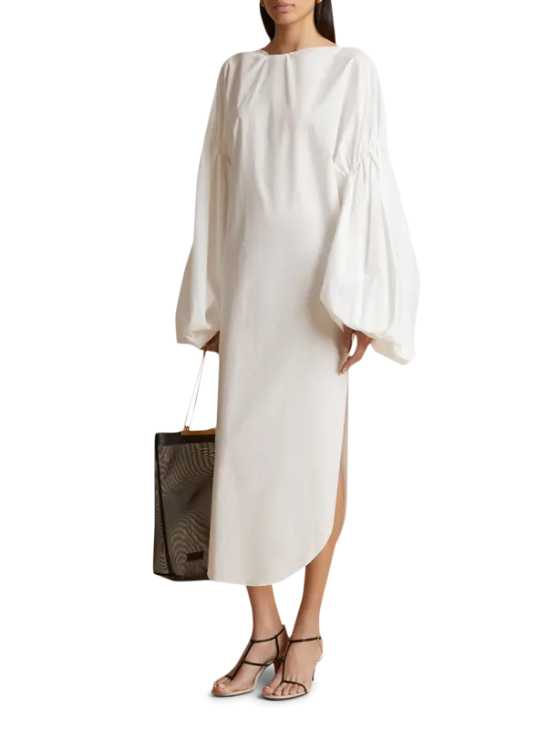 فستان زيلما متوسط الطول بأكمام منتفخة