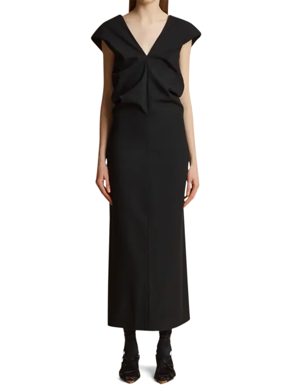 فستان إيما متوسط الطول من الصوف والفيسكوز