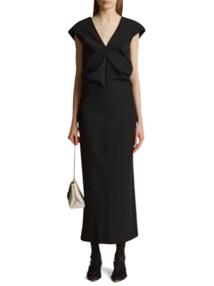 فستان إيما متوسط الطول من الصوف والفيسكوز