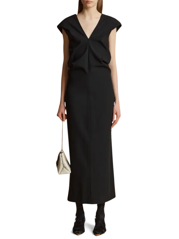 فستان إيما متوسط الطول من الصوف والفيسكوز