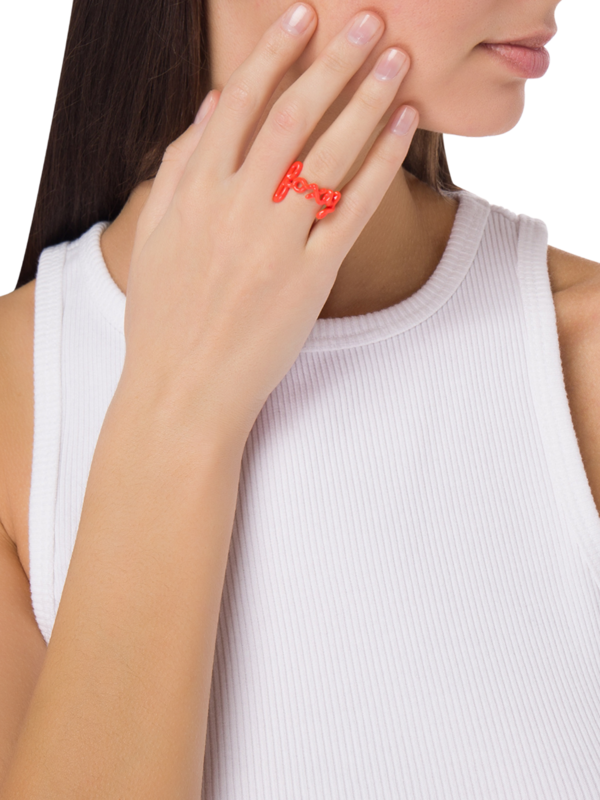 Hotscripts FOXY NEON ORANGE LARGE Silver Lacquer ring