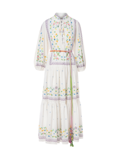 فستان جونيبر متوسط الطول بأكمام طويلة مطرز