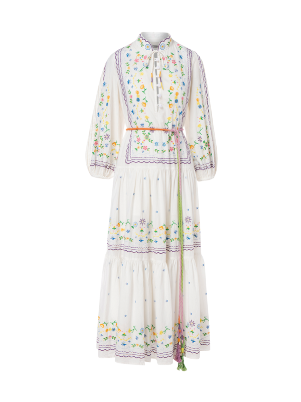 فستان جونيبر متوسط الطول بأكمام طويلة مطرز