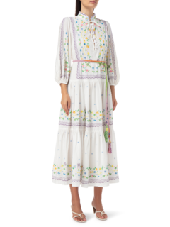 فستان جونيبر متوسط الطول بأكمام طويلة مطرز