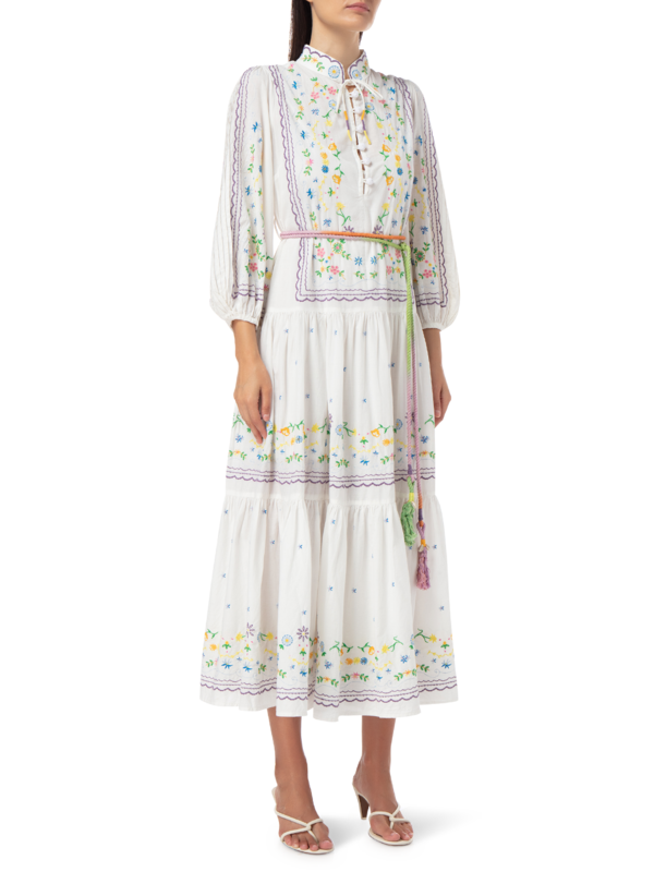 فستان جونيبر متوسط الطول بأكمام طويلة مطرز