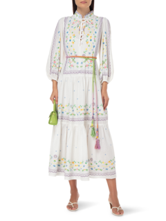 فستان جونيبر متوسط الطول بأكمام طويلة مطرز