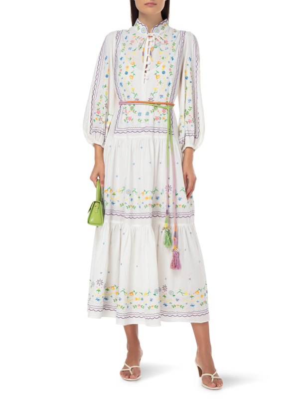 فستان جونيبر متوسط الطول بأكمام طويلة مطرز