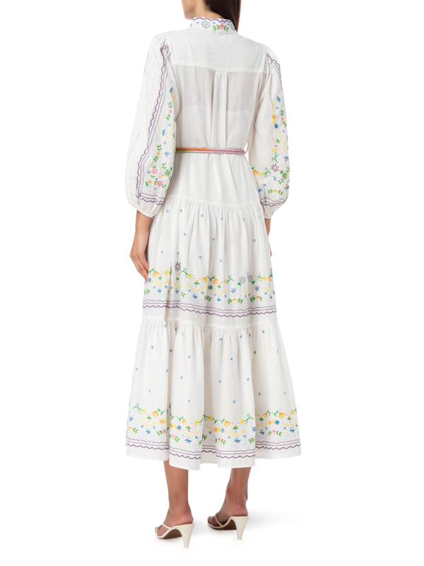 فستان جونيبر متوسط الطول بأكمام طويلة مطرز