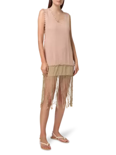 فستان واري من الخيش القطني بلونين