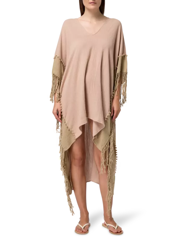 فستان ويسا من نسيج الجوت القطني بقصة غير متساوية بلونين