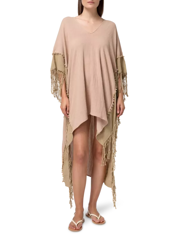 فستان ويسا من نسيج الجوت القطني بقصة غير متساوية بلونين