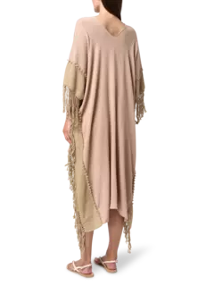 فستان ويسا من نسيج الجوت القطني بقصة غير متساوية بلونين