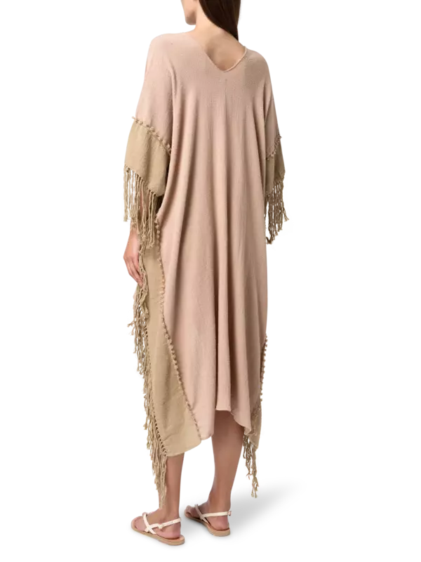 فستان ويسا من نسيج الجوت القطني بقصة غير متساوية بلونين