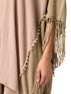 فستان ويسا من نسيج الجوت القطني بقصة غير متساوية بلونين