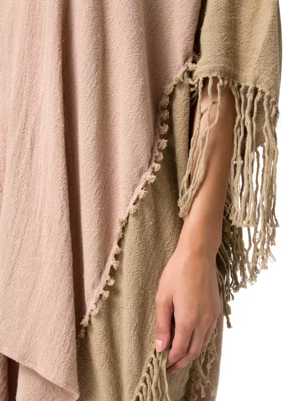 فستان ويسا من نسيج الجوت القطني بقصة غير متساوية بلونين