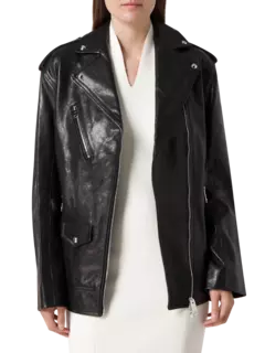 جاكيت هانسون لامع من جلد الحمل