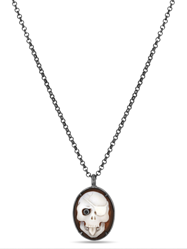 Sterling Silver Memento Mori Skull Pendant Necklace
