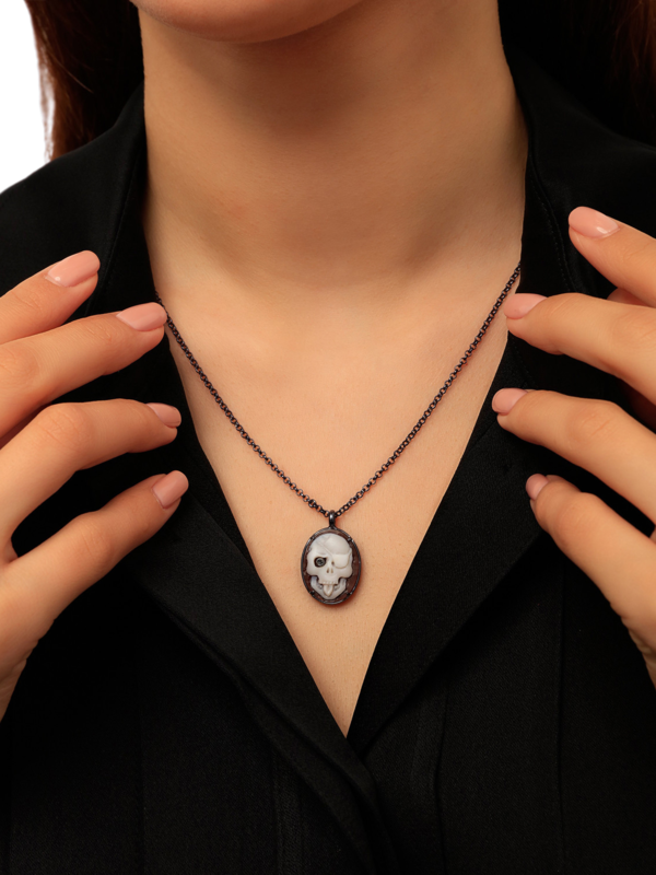 Sterling Silver Memento Mori Skull Pendant Necklace