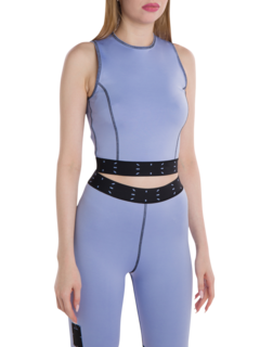 Baby Blue Cropped Tank Top with Grey Trims