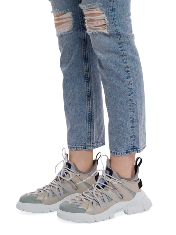 Chunky Low-Top Sneakers with Multi-Fabric Exterior