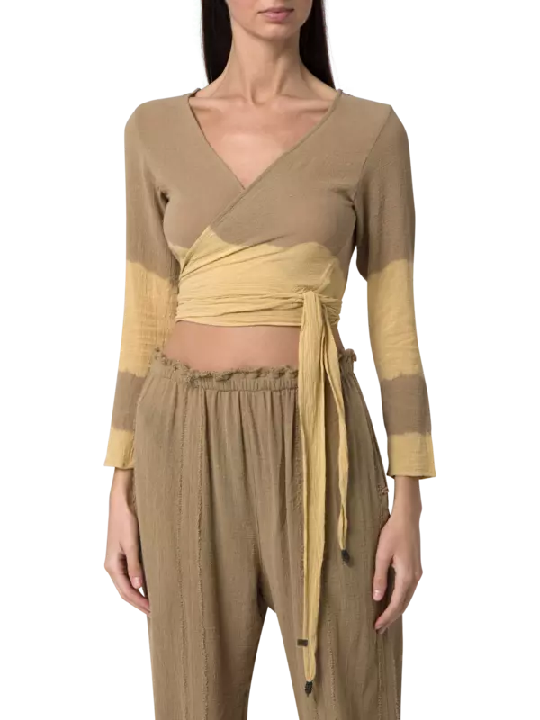 بلوزة لاهون بأكمام طويلة مصبوغة بطريقة الربط