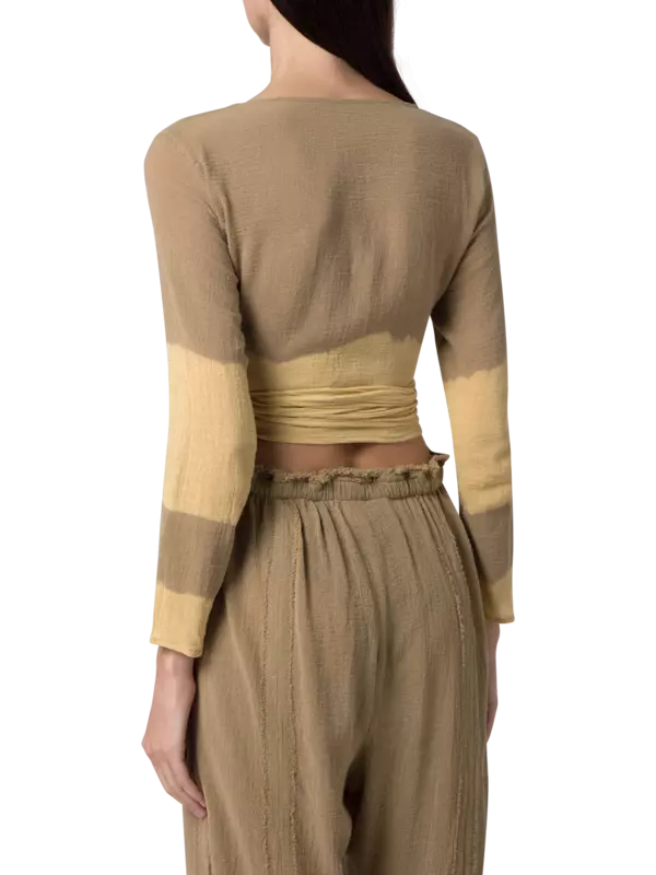 بلوزة لاهون بأكمام طويلة مصبوغة بطريقة الربط