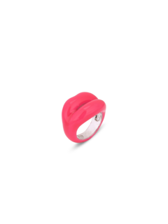 Hotlips NEON PINK LARGE Silver Lacquer ring