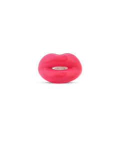 Hotlips NEON PINK LARGE Silver Lacquer ring