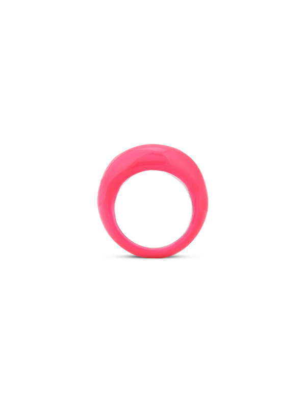 Hotlips NEON PINK LARGE Silver Lacquer ring