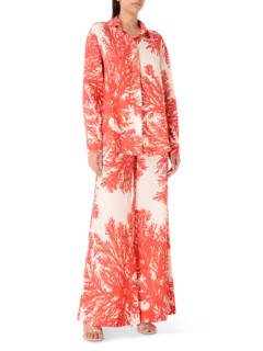 Coral Print Wide-Leg Pants