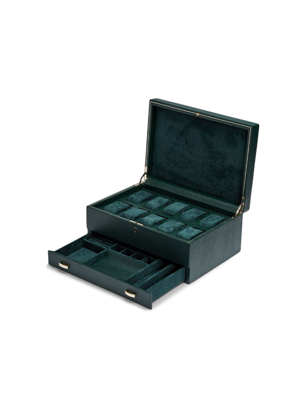 British Racing 10 PC Watch Box w/ Drawer Green
