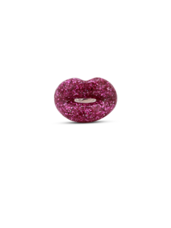 Hotlips GLITTER PINK LARGE Silver Lacquer ring