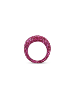 Hotlips GLITTER PINK LARGE Silver Lacquer ring