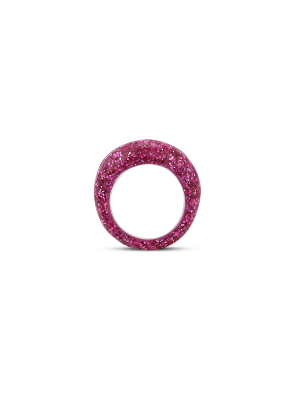 Hotlips GLITTER PINK LARGE Silver Lacquer ring