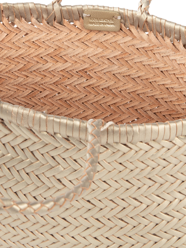 TRIPLE JUMP SMALL WOVEN LEATHER TOTE BAG