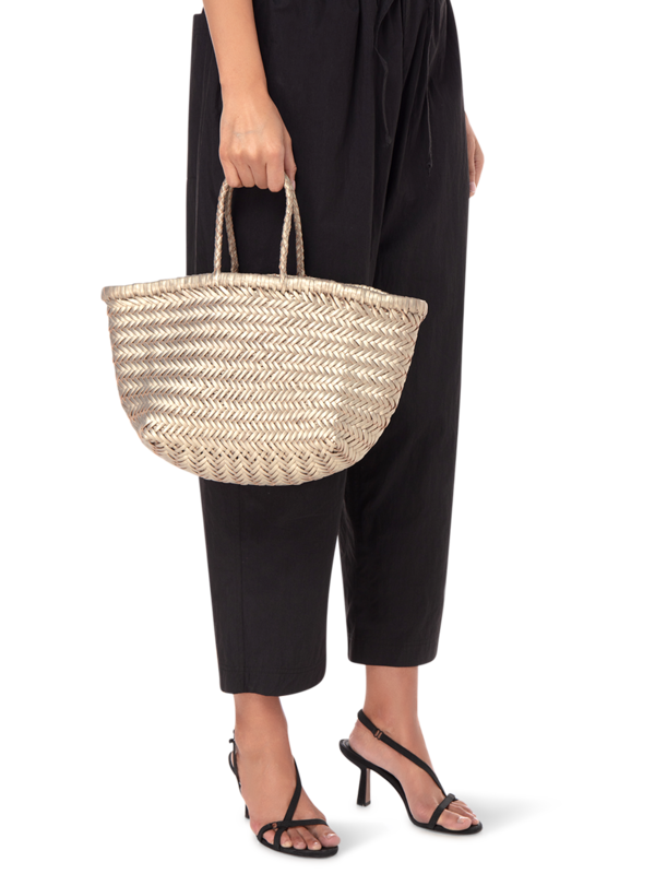 TRIPLE JUMP SMALL WOVEN LEATHER TOTE BAG