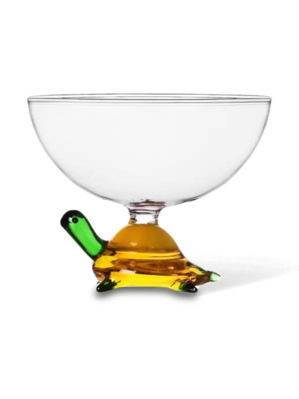 وعاء شفاف بتصميم سلحفاة بلون كهرماني