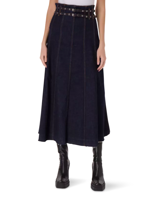 تنورة جينز طويلة بحزام