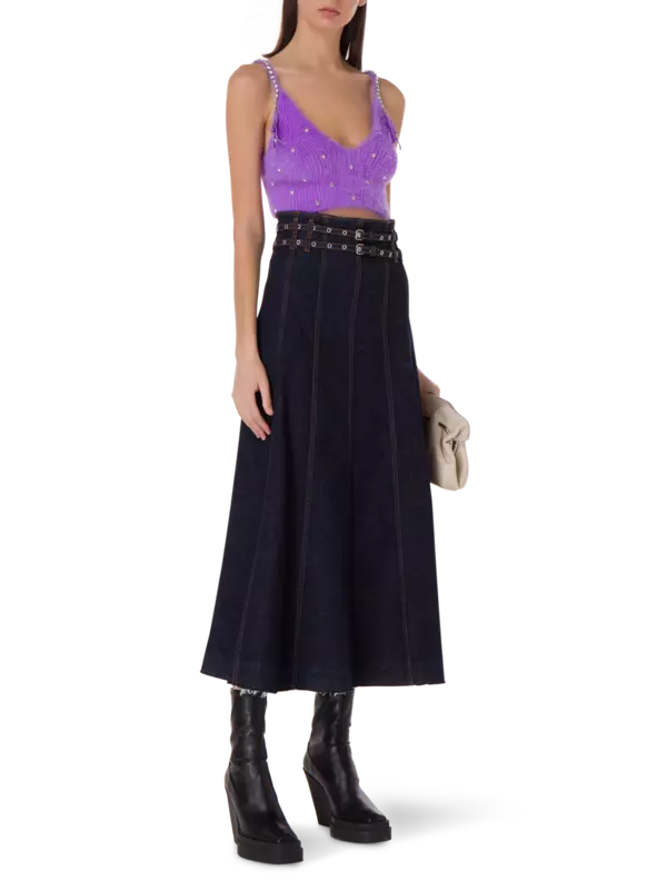 تنورة جينز طويلة بحزام