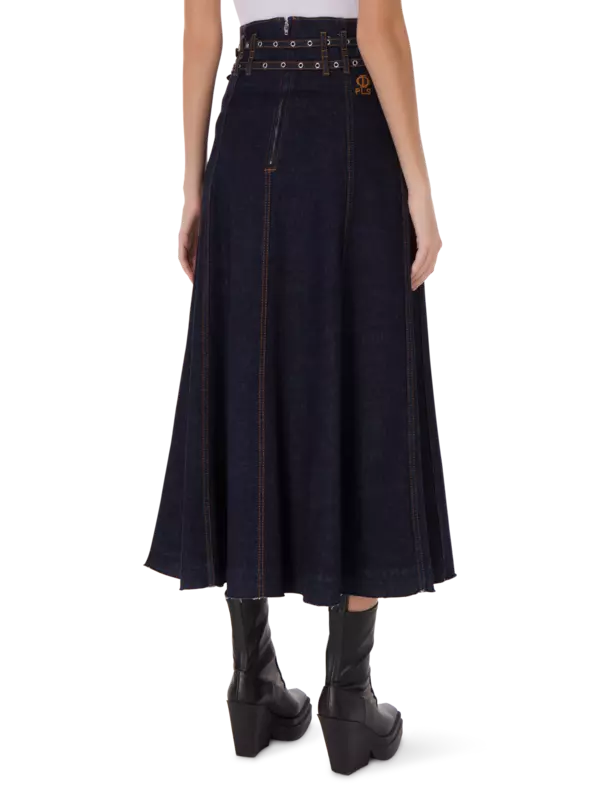 تنورة جينز طويلة بحزام