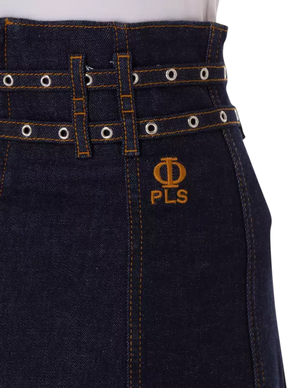 تنورة جينز طويلة بحزام