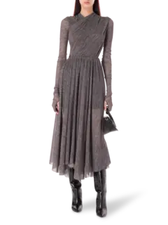 تنورة متوسطة الطول من التول القابل للتمدد مزينة بطبعات