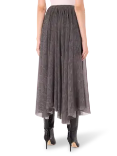 تنورة متوسطة الطول من التول القابل للتمدد مزينة بطبعات