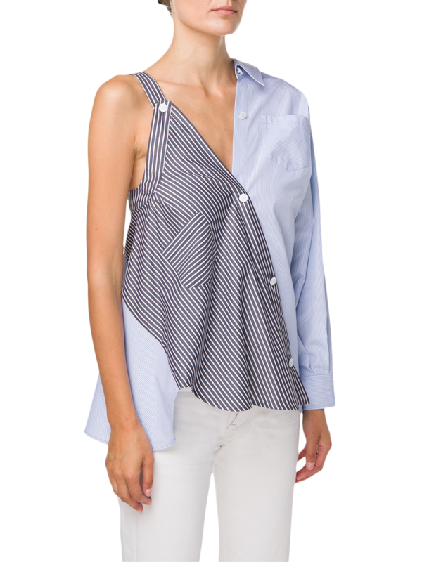 Button-Down Shirt with Mismatched Shoulders