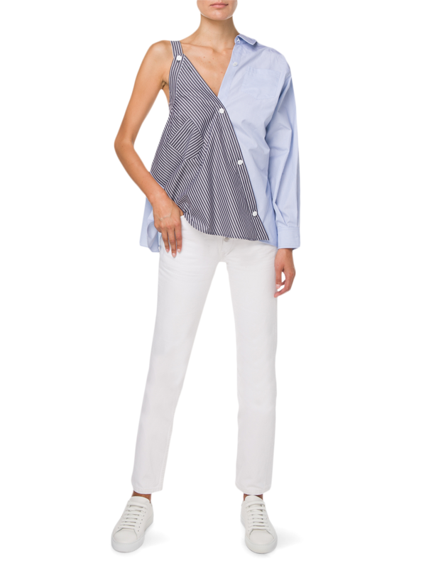 Button-Down Shirt with Mismatched Shoulders