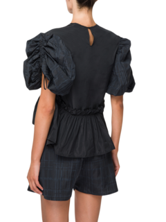 Flared Black Top with Short Puff Sleeves