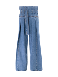 بنطال جينز بأرجل واسعة وخصر مكشكش