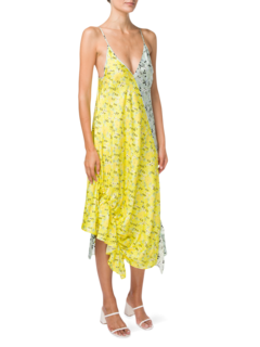 Two-Tone Floral Dress with Plunging V-Neck