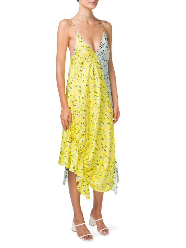 Two-Tone Floral Dress with Plunging V-Neck